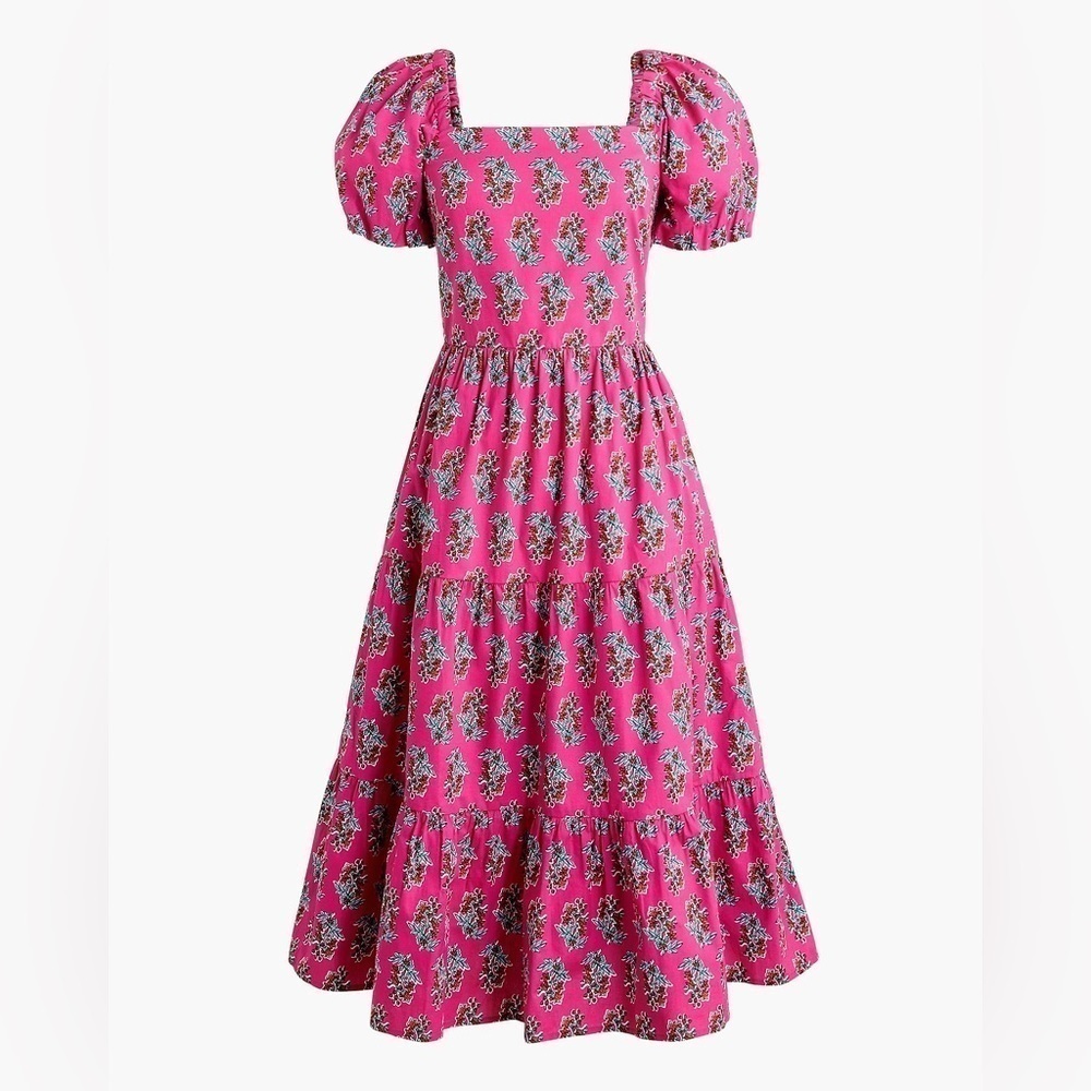 J crew Tiered midi dress with puff sleeves